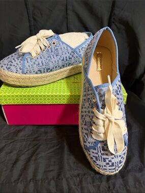Blue Woven Espadrille Sneaker with Cream Laces